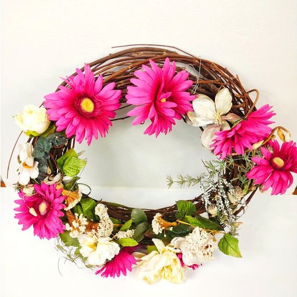 Everyday Spring Summer Artificial Front Door Grapevine Wreath 15" Chiffon, Daisy - Picture 3 of 9